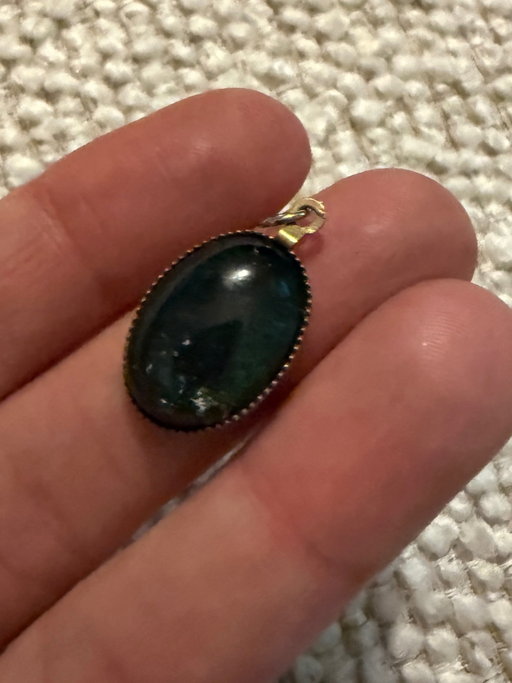 Brass and blue goldstone lapis Oval Stone Pendant Necklace